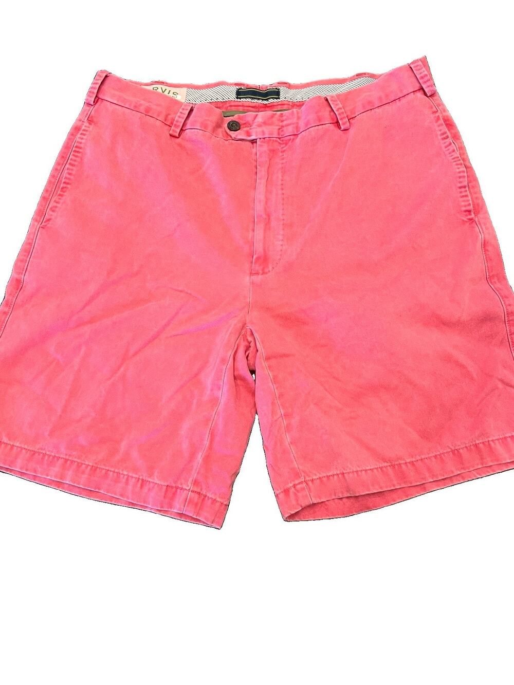 Orvis Mens Coral Salmon 100% Pima Cotton Chino Shorts Size 36 Flat Front Regular